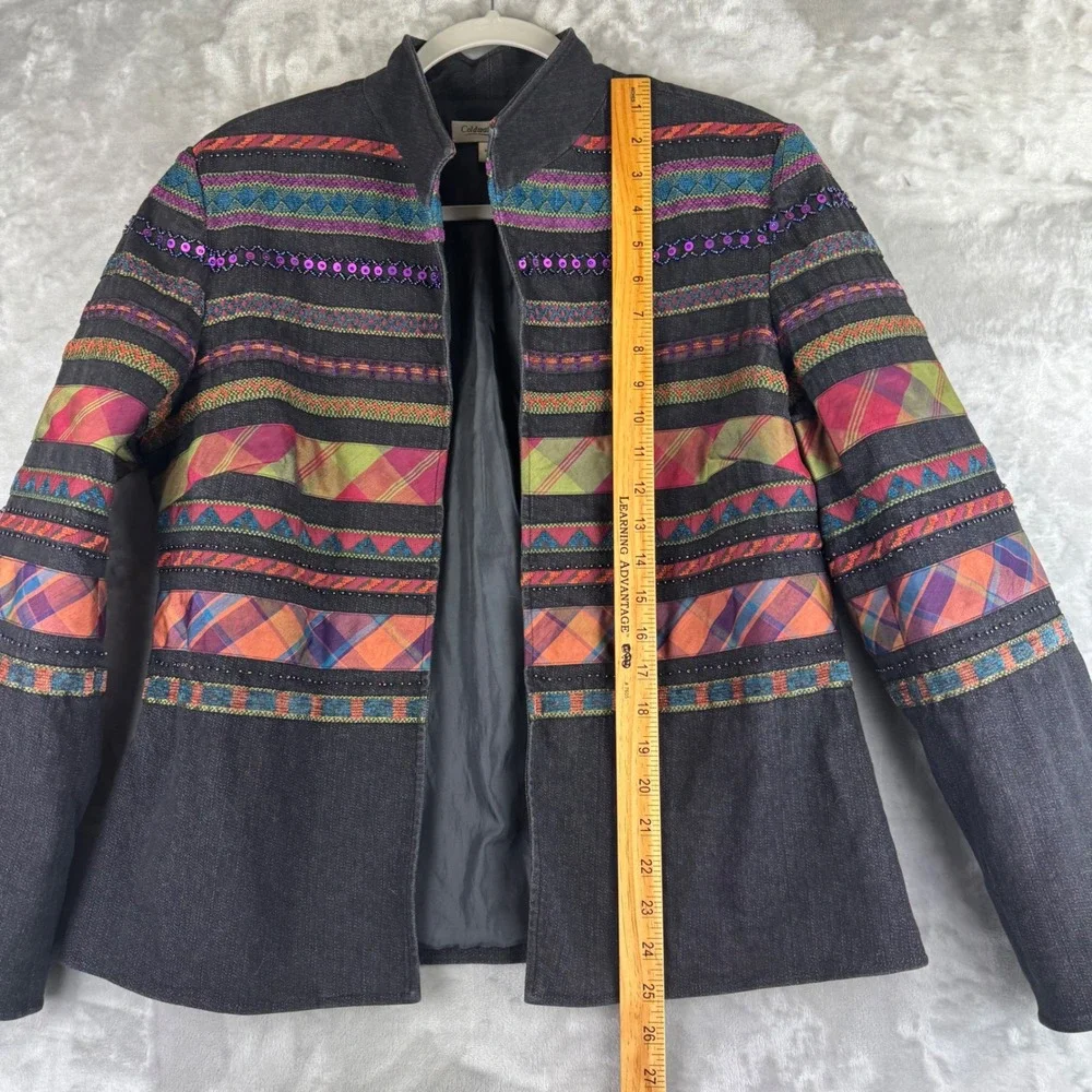 Coldwater Creek Beaded Boho Jacket Women's‎ 12 Black Open Blazer 90s Funky(1348) - Picture 12 of 13